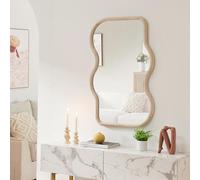 [en.casa] Miroir Mural Moderne Fixation Horizontale ou Verticale avec Reflet Clair et sans Distorsion Forme Incurvée Salon Chambre Salle de Bains Couloir Bois de Paulownia MDF 90 x 60 cm Chêne Sonoma