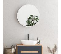 [en.casa] Miroir Mural Rond Design Style Industriel Salle de Bain Salon Toilette Cadre en Aluminium 50 cm Blanc Mat