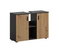 [en.casa] Mone meuble sous-évier 80 x 30 x 59 cm basalte et décor chêne artisan