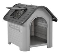 [en.casa] Niche pour Chien Animal de Compagnie Résistant aux Intempéries avec Base Surélevée Abri Extérieur avec Fentes d'Aération Plastique 87 x 72 x 75 cm Blanc Gris