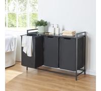 [en.casa] Panier à Linge avec 3 Compartiments Coulissants Meuble à Linge Sale avec 3 Corbeilles de Grande Capacité Métal Polyester MDF 76 x 103 x 38 cm Noir