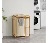 [en.casa] Panier à Linge avec 3 Sacs à Linge sur Rails Coulissants Meuble à Linge Stylé Corbeille pour Vêtements Sales Bambou 71 x 50 x 33 cm Naturel Beige