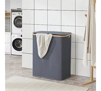 [en.casa] Panier à Linge Corbeille à 3 Compartiments Meuble à Linge avec 3 Sacs Amovibles Capacité 140 Litres Bambou Oxford 600D Polyester 69 x 57 x 37 cm Gris Foncé