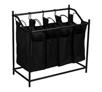 [en.casa] Panier à Linge Corbeille à 4 Compartiments Accrocher Séparément pour Salle de Bain Trier Sac Capacité 18 Litres Métal Polyester 75-66 x 78 x 40 cm Noir