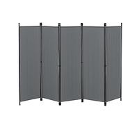 [en.casa] Paravent de Confidentialité à 5 Panneaux Séparateur de Pièce Design Brise-Vue pour Intérieur Extérieur Acier Polyester 171 x 250 cm Gris Foncé