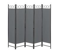 [en.casa] Paravent de Confidentialité à 5 Panneaux Séparateur de Pièce Élégant Brise-Vue pour Intérieur Extérieur Acier Polyester 171 x 200 cm Gris Foncé