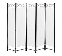 Paravent Premium XL Paravent de Confidentialité à 5 Panneaux Séparateur de Pièce Elégant Brise-Vue pour Intérieur Extérieur Acier Polyester 171 x 200 cm Beige [en.casa]