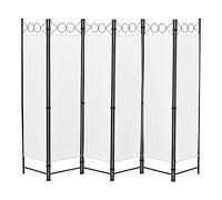 [en.casa] Paravent de Confidentialité à 6 Panneaux Séparateur de Pièce Élégant Brise-Vue pour Intérieur Extérieur Acier Polyester 171 x 240 cm Blanc