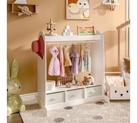 [en.casa] Penderie pour Enfants Portant à Vêtements Portemanteau avec 3 Boîtes de Rangement Pliable Crochet Barre de Penderie MDF Polyester Métal 107 x 95 x 61 cm Blanc