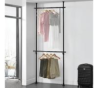 [en.casa] Penderie Télescopique Garde-Robe Mobile Porte-Manteau Ajustable avec Barres de Penderie Système de Porte-Vêtements Réglable en Hauteur et Largeur Acier Laqué Plastique 75-115 cm Noir
