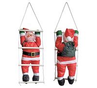[en.casa] Père Noël Grimpant à l'Échelle de Corde avec Pieds Réglables Figurine Rembourrée Décoration de Noël pour Intérieur Extérieur 85 x 25 cm Textile Plastique