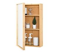 [en.casa] Placard Mural à Miroir Meuble de Rangement à Suspendre pour Salle de Bain avec Porte 2 Niveaux Réglable Bambou 61 x 35 x 14 cm Bambou