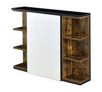 [en.casa] Placard Mural Design Meuble de Rangement à Suspendre Meuble de Salle de Bain Porte avec Miroir Étagères Réglables Panneau de Particules Mélaminé 64 x 80 x 20 cm Effet Bois Foncé Noir