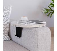 [en.casa] Plateau d'Accoudoir de Canapé Tablette avec Support Ajustable pour Accodoirs de 10 à 30 cm Table d'Appoint pour Salon Métal Panneau de Particules Ø 34 cm Effet Marbre Blanc