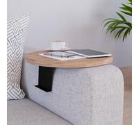 [en.casa] Plateau d'Accoudoir de Canapé Tablette avec Support Ajustable pour Accodoirs de 10 à 30 cm Table d'Appoint pour Salon Métal Panneau de Particules Ø 34 cm Effet Bois