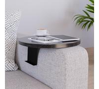 [en.casa] Plateau d'Accoudoir de Canapé Tablette avec Support Ajustable pour Accodoirs de 10 à 30 cm Table d'Appoint pour Salon Métal Panneau de Particules Ø 34 cm Effet Marbre Noir