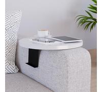 [en.casa] Plateau d'Accoudoir de Canapé Tablette avec Support Ajustable pour Accodoirs de 10 à 30 cm Table d'Appoint pour Salon Métal Panneau de Particules Ø 34 cm Blanc