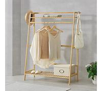 [en.casa] Portant à Vêtement Solide Garde-Robe avec Barre de Penderie 2 Crochets 2 Surfaces de Rangement Bambou 139 x 100 x 40 cm Naturel