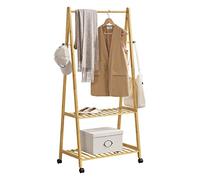 [en.casa] Portant à Vêtements à roulettes Meuble de Chambre avec Barre de Penderie Bambou Acier Inoxydable 70 x 43 x 152 cm Naturel