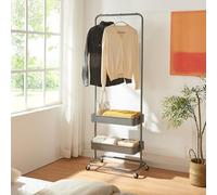 [en.casa] Portant à Vêtements avec 2 Paniers Grillagés Réglables en Hauteur Portemanteau avec Barre de Penderie et 4 Roulettes Métal 175 x 58 x 36 cm Gris Foncé