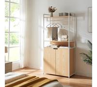 [en.casa] Portant à Vêtements avec Armoire 3 Compartiments de Rangement et 2 Étagères Portemanteau avec Barre de Penderie Dressing Métal MDF 180 x 84 x 40 cm Blanc Effet Chêne