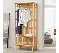 [en.casa] Portant à Vêtements avec Compartiment de Rangement Portemanteau au Style Scandinave Dressing Ouvert avec Barre de Penderie en Bambou 185 x 80 x 45 cm Naturel