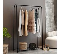 [en.casa] Portant à Vêtements avec Étagère Garde-Robe à Barre de Penderie et Surface de Rangement Métal 145 x 89 x 33 cm Noir