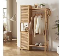 [en.casa] Portant à Vêtements Oldsum Bambou 164 x 99 x 29 cm Naturel | compartiments de rangement, barre de penderie, armoire ouverte, petit dressing