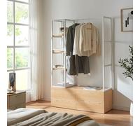 [en.casa] Portant à Vêtements Portemanteau au Design Industriel Garde-Robe Ouverte pour Entrée Chambre Dressing Métal MDF 180 x 120 x 40 cm Blanc Effet Chêne