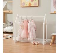 [en.casa] Portant à Vêtements pour Enfant Garde-Robe Ouvert avec Barre de Penderie Forme Cabane MDF 78 x 75 x 35 cm Blanc Effet Bois