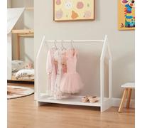 [en.casa] Portant à Vêtements pour Enfant Garde-Robe Ouvert avec Barre de Penderie Forme Cabane Surface de Rangement pour Chaussures MDF 78 x 75 x 35 cm Blanc Effet Bois