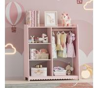 [en.casa] Portant à Vêtements pour Enfants avec Barre de Penderie et Étagères Portemanteau avec Compartiments de Rangement Garde-Robe MDF 90 x 80 x 38 cm Rose Blanc