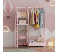 [en.casa] Portant à Vêtements pour Enfants Portemanteau avec Compartiments de Rangement Ouverts et Étagère Latérale Porte-Habits Organisateur pour Chambre d'Enfant MDF 114 x 77 x 30 cm Rose Blanc