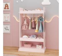[en.casa] Portant à Vêtements pour Enfants Portemanteau avec Compartiments de Rangement Ouverts Miroir Ovale et 3 Patères Porte-Habits Organisateur pour Chambre d'enfant MDF 115 x 63 x 38 cm Rose