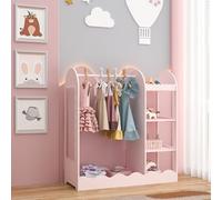[en.casa] Portant à Vêtements pour Enfants Portemanteau avec Compartiments de Rangement Ouverts Miroir et Étagère Latérale Porte-Habits Organisateur pour Chambre d'Enfant MDF 100 x 96 x 38 cm Rose