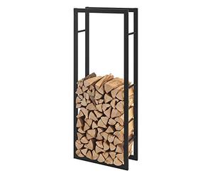 [en.casa] Porte-Bûches Robuste Range-Bûches Solide Support pour Bois de Chauffage Rangement Efficace pour Intérieur Extérieur Acier Laqué 50 x 150 x 25 cm Noir