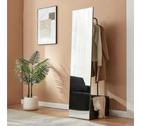 [en.casa] Porte-Manteau avec Miroir Pleine Longueur Compartiment de Rangement pour Chaussures Sacs Barre de Penderie Métal Panneau de Particules Verre 165 x 40 x 51 cm Noir