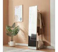 [en.casa] Porte-Manteau avec Miroir Pleine Longueur Compartiment de Rangement pour Chaussures Sacs Barre de Penderie Métal Panneau de Particules Verre 165 x 40 x 51 cm Sable