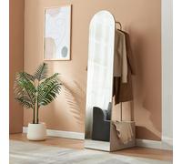 [en.casa] Porte-Manteau avec Miroir Pleine Longueur Compartiment de Rangement Pratique pour Chaussures Sacs Barre de Penderie Métal Bois Verre 165 x 40 x 51 cm Sable