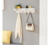 [en.casa] Porte-Manteau Mural avec 6 Crochets Solides Patère pour Vestes Sacs Parapluies Étagère pour Accessoires Entrée Couloir Chambre Métal Bambou 60 x 14 x 12 cm Blanc