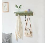 [en.casa] Porte-Manteau Mural avec 6 Crochets Solides Patère pour Vestes Sacs Parapluies Étagère pour Accessoires Entrée Couloir Chambre Métal Bambou 60 x 14 x 12 cm Vert