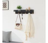 [en.casa] Porte-Manteau Mural avec 6 Crochets Solides Patère pour Vestes Sacs Parapluies Étagère pour Accessoires Entrée Couloir Chambre Métal Bambou 60 x 14 x 12 cm Noir