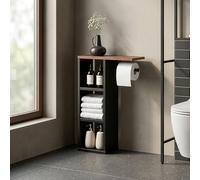 [en.casa] Porte-Papier Toilette Trond avec 3 Compartiments Ouverts Étagères Meuble de Rangement Compact Design Desicret pour Salle de Bain WC 60 x 40 x 16 cm Noir Effet Noyer