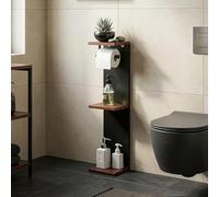 [en.casa] Porte-Papier ToiletteTrond avec 3 Étagères pour Salle de Bain WC Peu Encombrant Design Discret Meuble de Rangement Pratique 77 x 18 x 18 cm Noir Effet Noyer