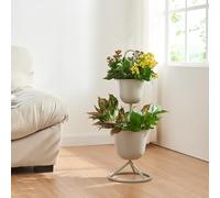 [en.casa] Porte-Plantes Style Intemporel avec 2 Cache-Pots Support de Plantes pour Intérieur Bac à Fleurs pour Salon Chambre Métal 77 x 26 cm Beige