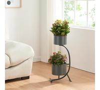 [en.casa] Porte-Plantes Style Intemporel avec 2 Cache-Pots Support de Plantes pour Intérieur Bac à Fleurs pour Salon Chambre Métal 63 x 29 x 21 cm Noir