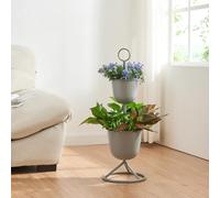 [en.casa] Porte-Plantes Style Intemporel avec 2 Cache-Pots Support de Plantes pour Intérieur Bac à Fleurs pour Salon Chambre Métal 77 x 26 cm Gris