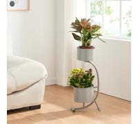 [en.casa] Porte-Plantes Style Intemporel avec 2 Cache-Pots Support de Plantes pour Intérieur Bac à Fleurs pour Salon Chambre Métal 63 x 29 x 21 cm Gris Foncé