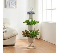 [en.casa] Porte-Plantes Style Intemporel avec 3 Cache-Pots Support de Plantes pour Intérieur Bac à Fleurs pour Salon Chambre Métal 110 x 28 cm Beige