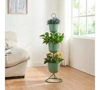 [en.casa] Porte-Plantes Style Intemporel avec 3 Cache-Pots Support de Plantes pour Intérieur Bac à Fleurs pour Salon Chambre Métal 110 x 28 cm Vert